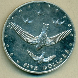 Кук, 1977, Птицы, 5$,  серебро